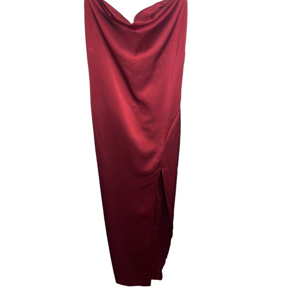 NBD Alessi Gown Satin Ruched Cowl Neck Chain Straps Side Slit Burgundy Size XS - Picture 4 of 13